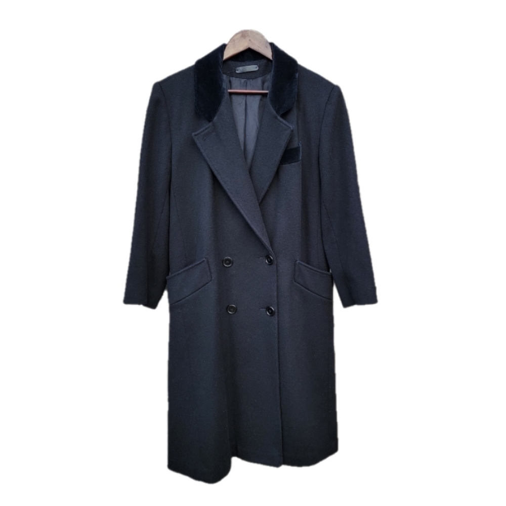 Vintage Wool Velvet Full Length Black Dark Academia Dress Coat Medium Corpcore
